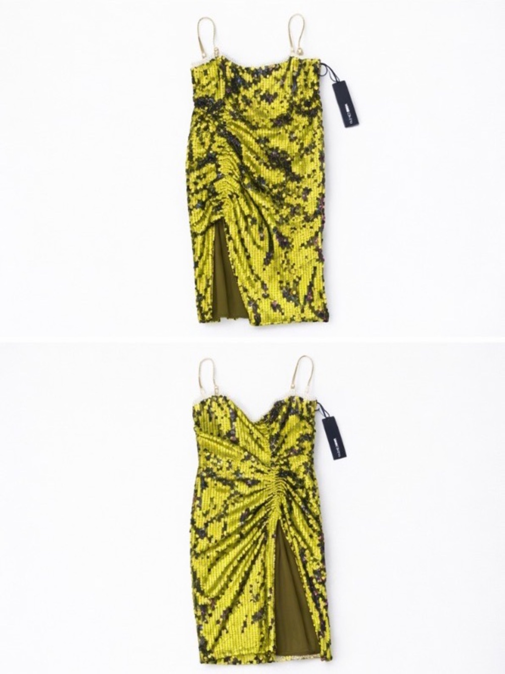 Fashion Nova Olive Sequin Ruched Spaghetti Strap Dress